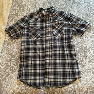 Levi's Black and White Plaid Shirt Men's Medium Short Sleeve